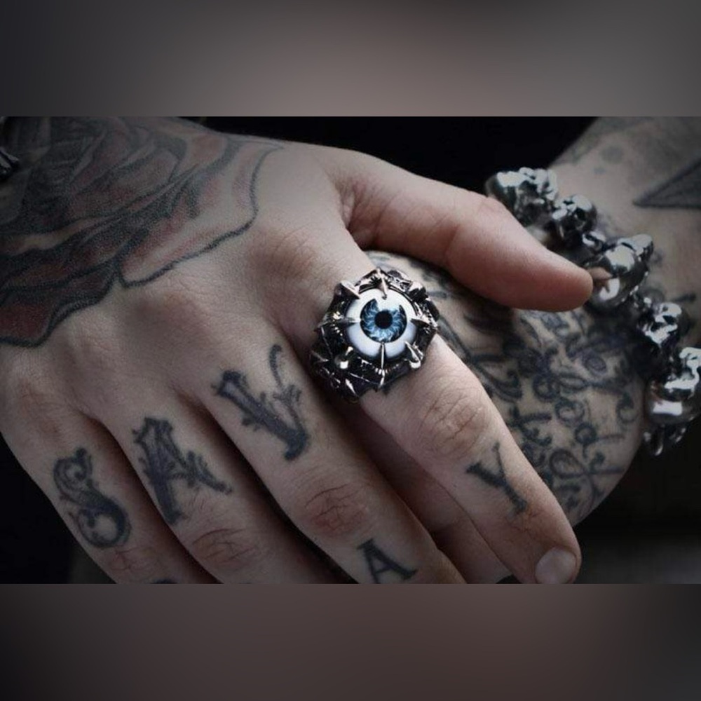 Men’s Greek Evil Eye Stainless Steel Biker Ring